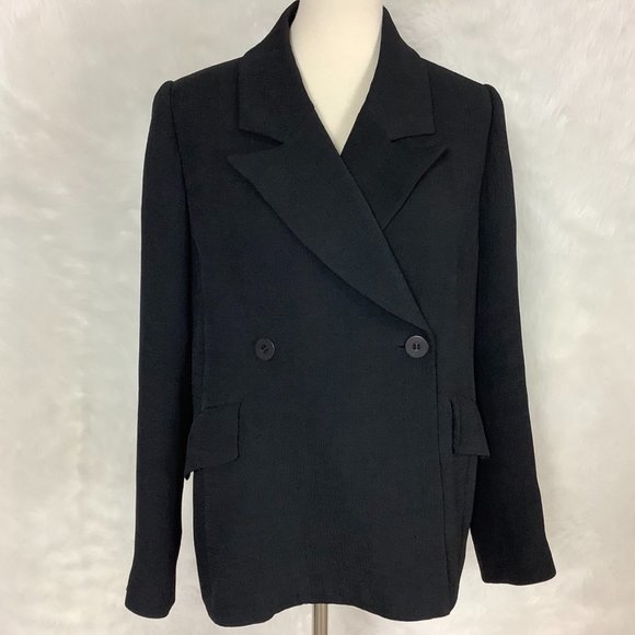 The Fisher Project Black Textured Rayon & Silk Double Breasted Blazer Jacket M - Picture 1 of 6